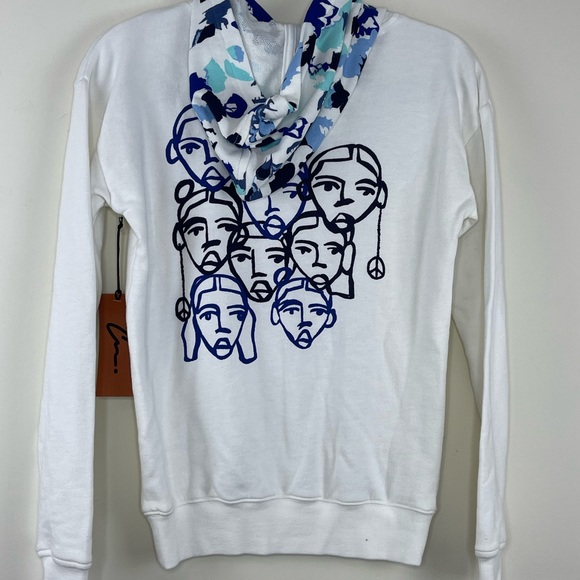 Nordstrom Cristina Martinez Pullover French Terry Hoodie Blue Grow to Bloom NWT - Picture 6 of 7